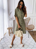 Stunncal V-Neck Button Shirt Dress