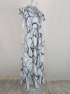 Stunncal V-Neck Print Pleated Sleeveless Dress