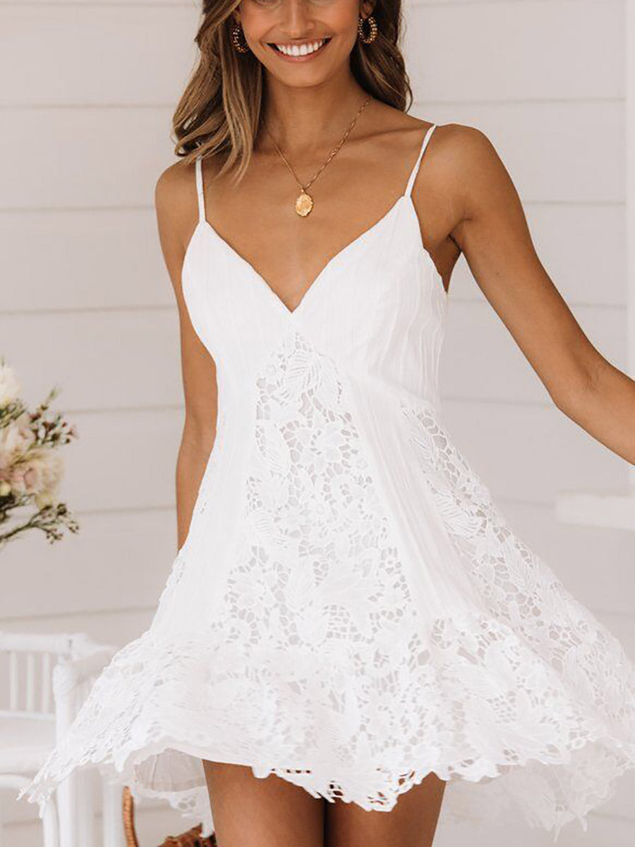 Stunncal Sweet And Sexy Lace V-Neck Halter Dress