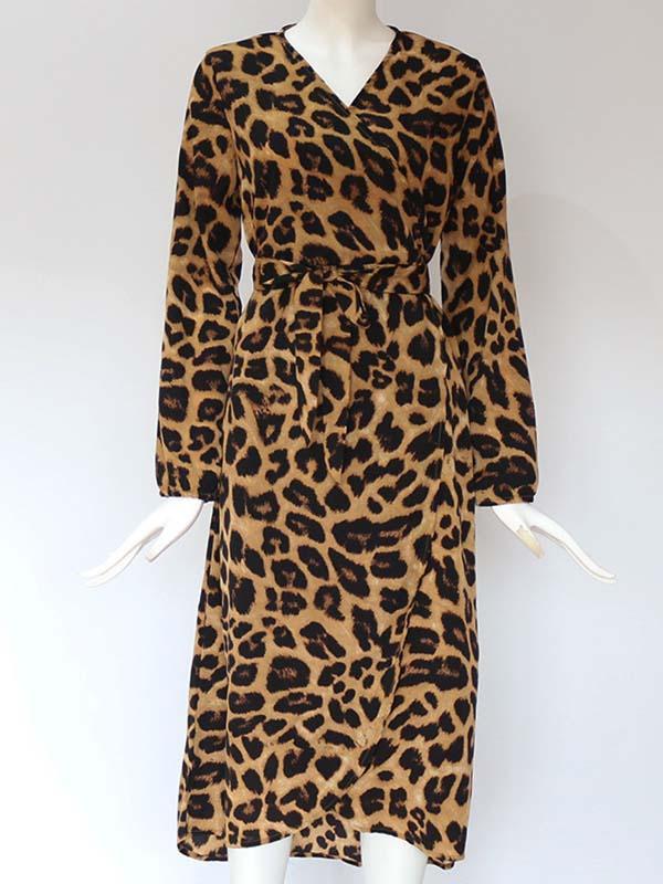 Stunncal V Neck Sexy Leopard Dress