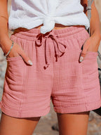 Stunncal Tie Waist Cotton Linen Shorts with Pockets